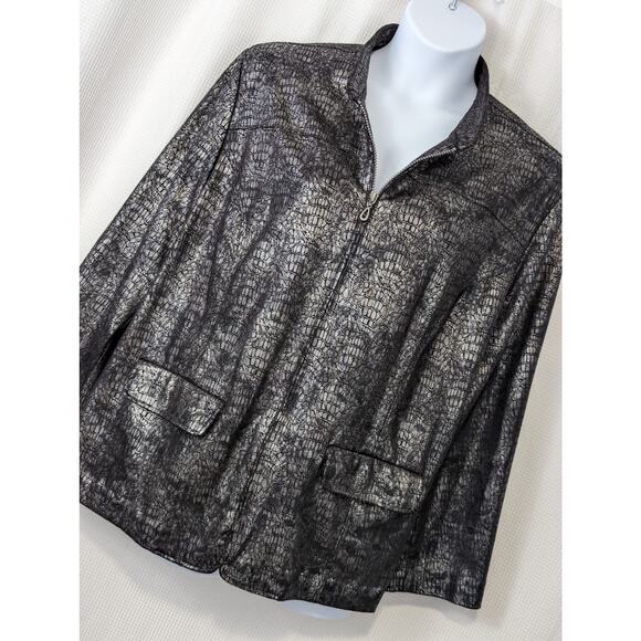 ALFRED DUNNER! BLACK, SILVER METALLIC SHIMMER "SNAKESKIN" JACKET! SZ 20W - Picture 1 of 9
